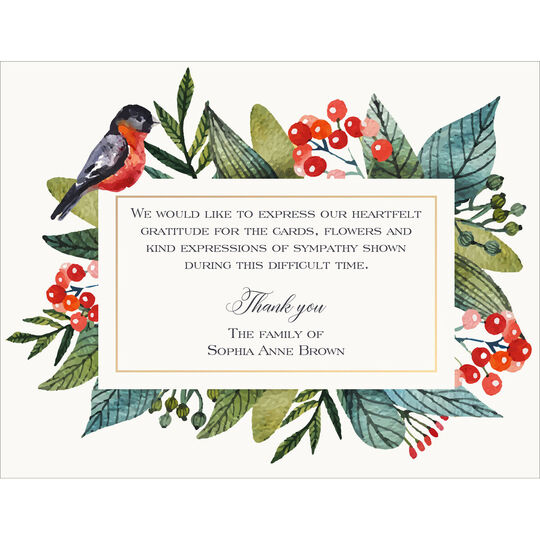 Red Bird and Berries Flat Sympathy Cards